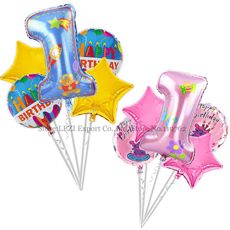 5 개/대 아기 생일 풍선 생일 테마 파티 장식 조합 양복 호 일 풍선 1 년 오래 된 파티 용품